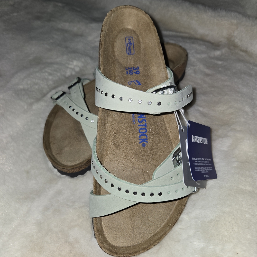 Birkenstock Franca Women's Mint Green Studded Double Strap Slide Sandals